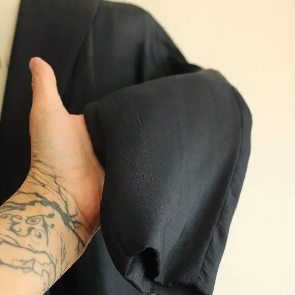 Vintage 1960s Swing Coat with Pockets, Cates Blue Black Silk Jacket, White Linin - Picture 4 of 10